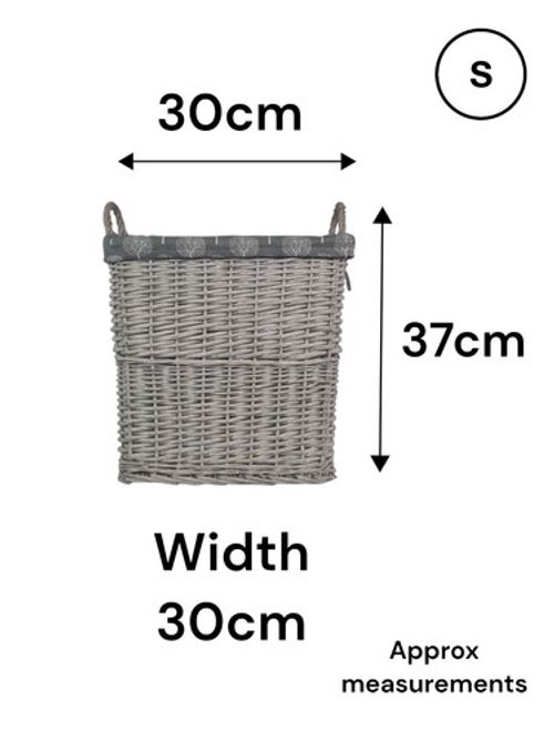 Square Grey-wash Wicker Log Fireside Storage Basket with Mulberry Liner