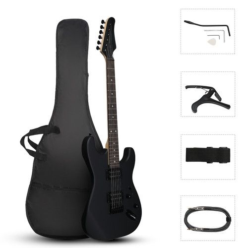 Electric Guitar 39in HH Humbucker Pickups Tremolo Kit Bag Full Size Black