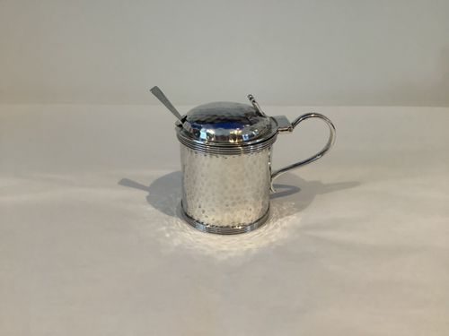 Rare Antique Arts & Crafts 1910 Solid Silver Hammered Mustard Pot Marples & Co — image 2