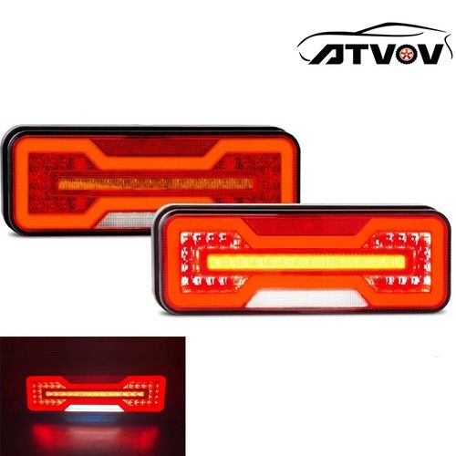 2pcs LED Rear Brake Reverse Tail Light Dynamic Truck Trailer 4 Functions 12V 24V