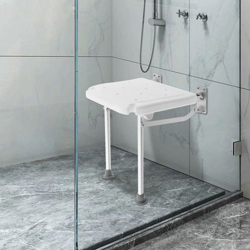 White Wall Mounted Folding Shower Seat, Shower Chair with Collapsible Legs Home — image 13