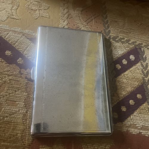 Vintage English Cigarette Case – Engine Turned Chrome Tone -VH — image 2