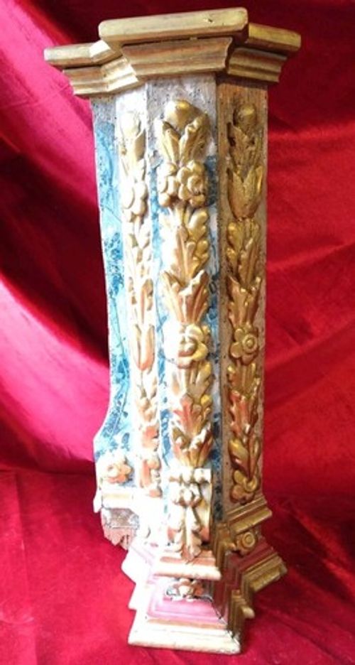 Antique French ecclesiastical Wooden Stand Reclaimed Hand Painted Gilded