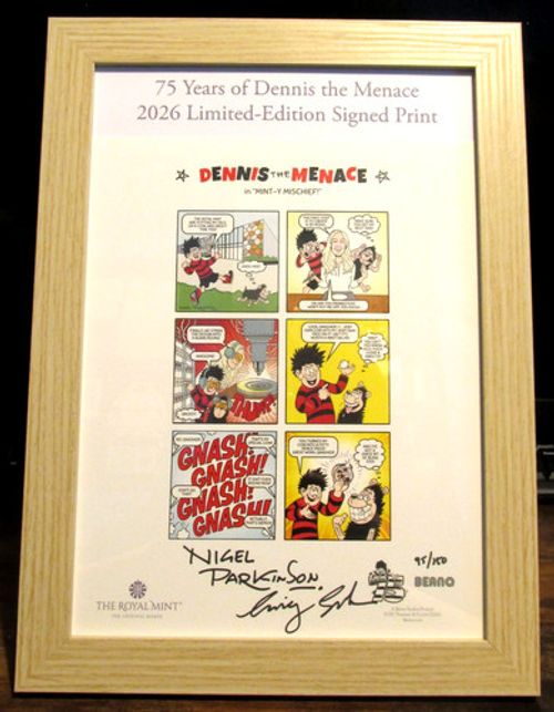 2026 Royal Mint Beano 75 Years of DENNIS THE MENACE Limited Signed Print -Framed