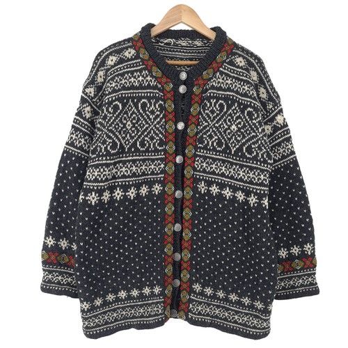 Vintage Nordic Fair Isle Cardigan Crew Neck Sweater Knit Women Fx9 Size 3XL