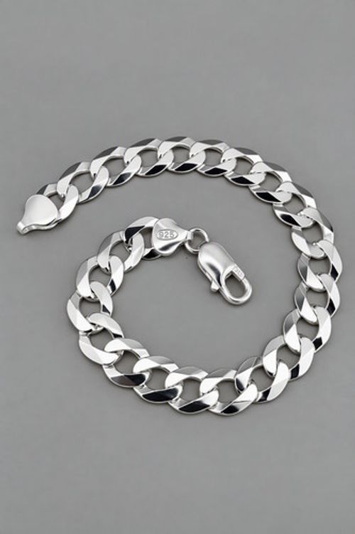 925 Sterling Silver Men's Solid Curb Bracelet 9mm Wide UK Hallmarked Heavy Gents
