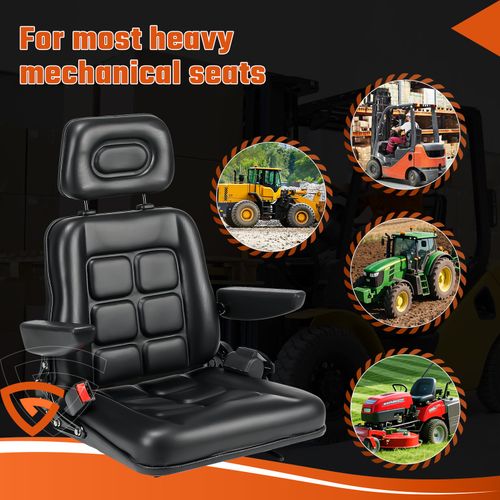 Universal Forklift Seat, Tractor Seat Fold Down with Armrest Headrest Seatbelt — image 10