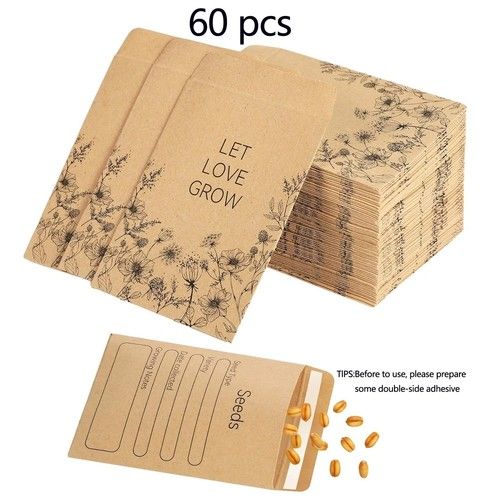 60/120PCS Seed Envelopes 2.36x3.15in Self Adhesive Paper Packets Bulk