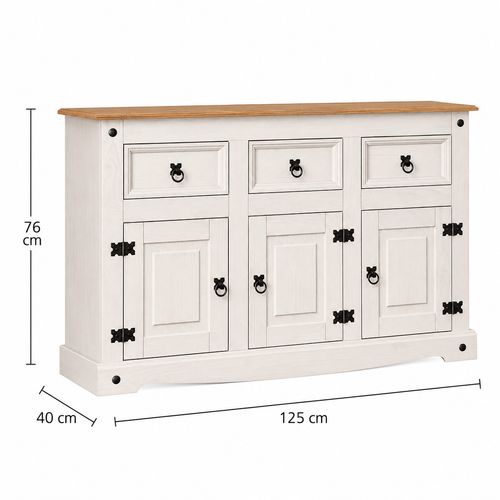 Corona Sideboard White 3 Door 3 Drawer Solid Pine Dining Mexican — image 2