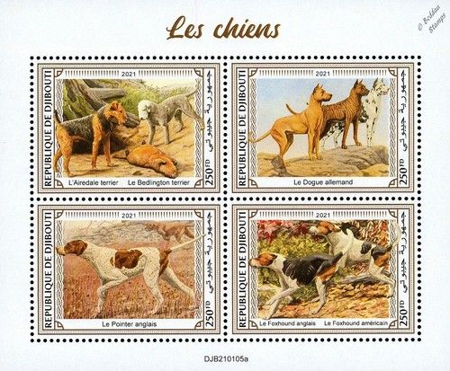 DOGS (Terriers/Great Dane/Pointer/Foxhound) Dog MNH Stamp Sheet (2021 Djibouti)