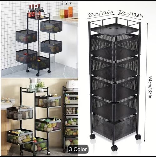 6-Tier Kitchen Rotating Storage Trolley Cart Mobile Vegetable Shelf Rack — image 4
