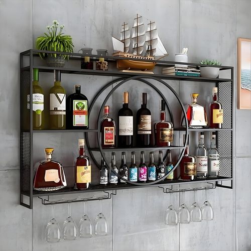 100cm Bar Shelves Wall Mounted Wine Rack LED Lighting Wall Bar Wine Display — image 6