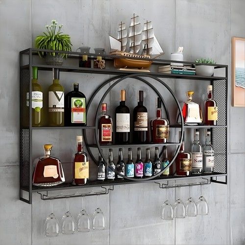 3-Tier Bar Shelves Wall Mounted Wine Rack W/LED Lighting Wall Bar Wine Display