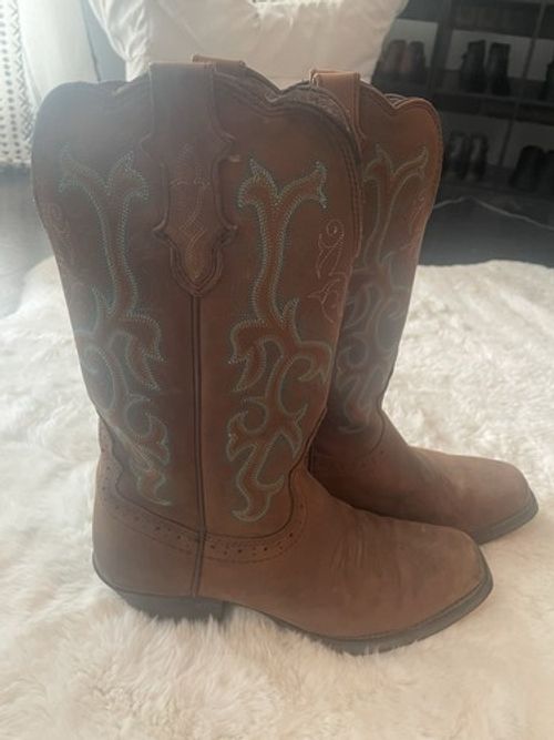 Women’s Justin Boots Brown Leather Western Cowboy Boots Tesl Embroidered Size 8