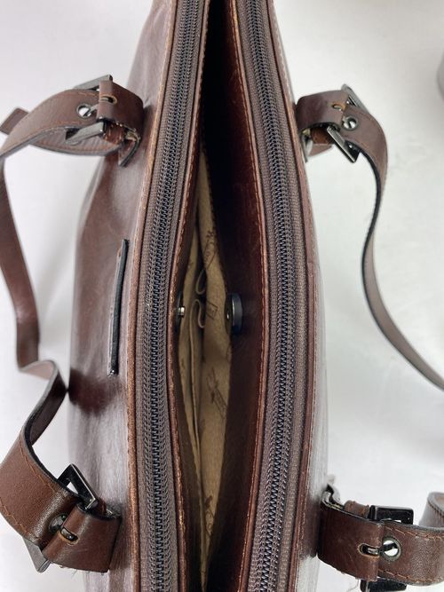 Gianni Conti Brown Leather Shoulder Bag Large Two Zip Top Classic Tote — image 7