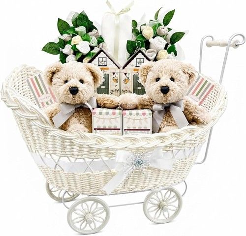 Unisex baby shower Pram Basket Wicker Hamper Newborn Party Gift Christmas