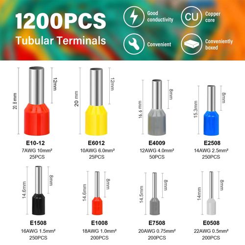Ferrule Crimper Plier Tool Kit 1200PCS Wire Terminal Connector Set Crimping UK — image 2