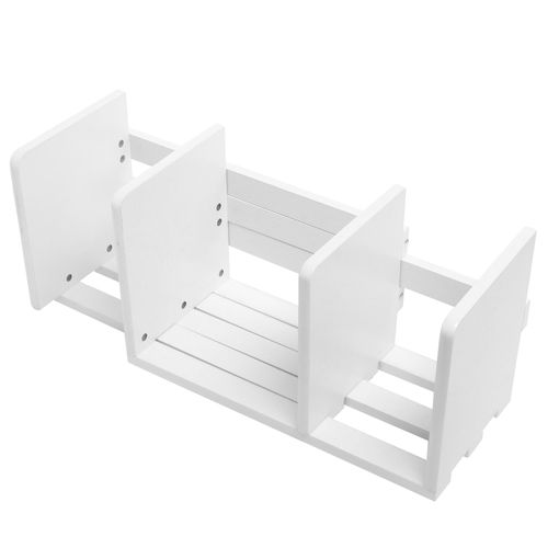Expandable Wood Desktop Bookshelf / Adjustable Storage Organizer Rack, White — image 1