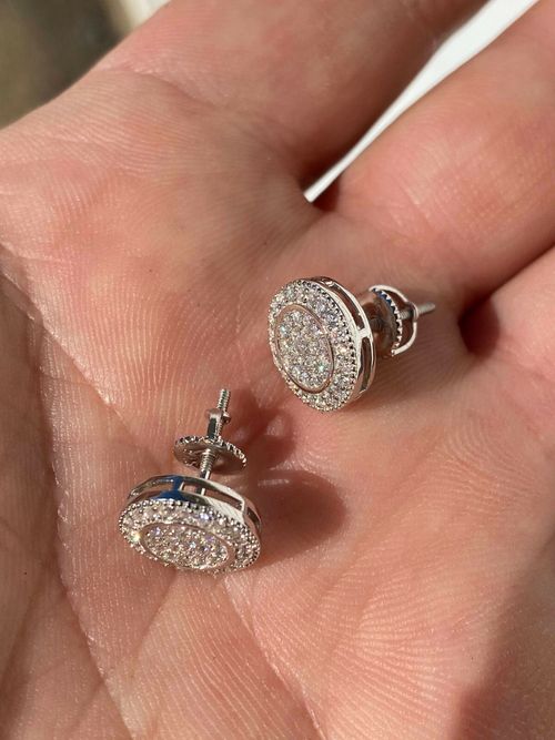 Real Solid 925 Silver Simulated Diamonds Men's Earrings Large Studs Screw Backs — image 10
