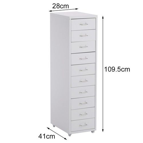 3-10 Drawers Metal Filing Cabinet Cupboard Drawer Office Unit on Castors Cabinet
