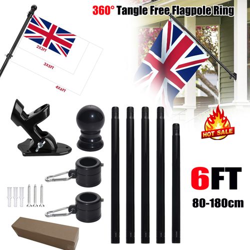 1-4PC 6FT Flag Pole Kit Wall Mounted Telescopic Top Ball Flagpole Outdoor Garden — image 1