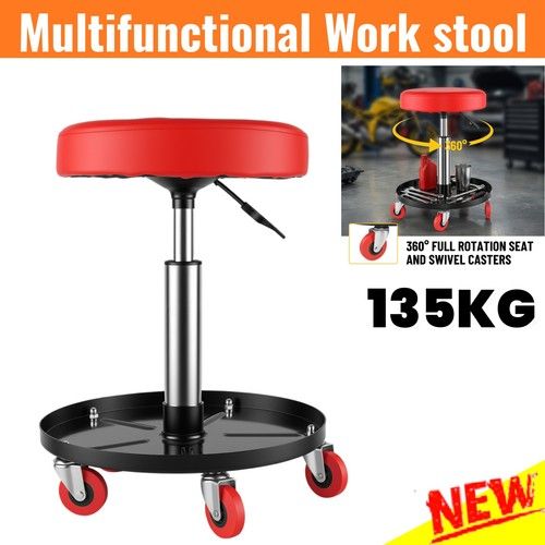 Mechanic Rolling Seat Stool with Swivel Wheels Adjustable Padded Creeper Garage