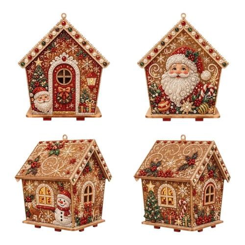 Christmas Pearl Art Craft Kit DIY Pearl Bead Craft Set Wooden House Craft Kit — image 1