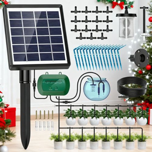 50FT Solar Irrigation System,Solar Drip Irrigation +15 Drippers Watering System