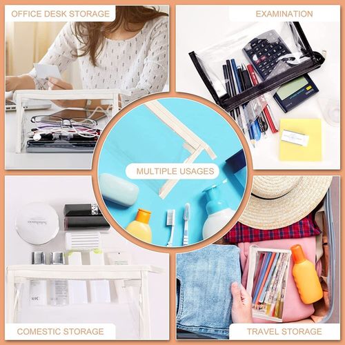 Clear Plastic Pencil Case Large Capacity Exam Big Cosmetics School College x2 — image 4