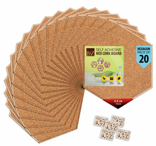 B&Z Cork Tiles Hexagon Self Adhesive Mini Wall Bulletin Boards Pin Memo Notice  — image 4