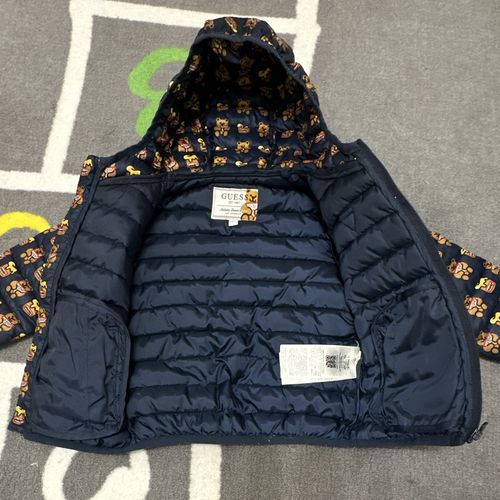 GUESS Navy Hooded Puffer Jacket 18-24 Months Full Zip Padded Bear Print — image 5