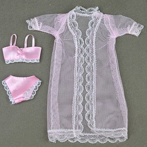 1SET Pajamas Lingerie Lace Long Coat Bra Underwear Clothes For 11.5in Doll Gown