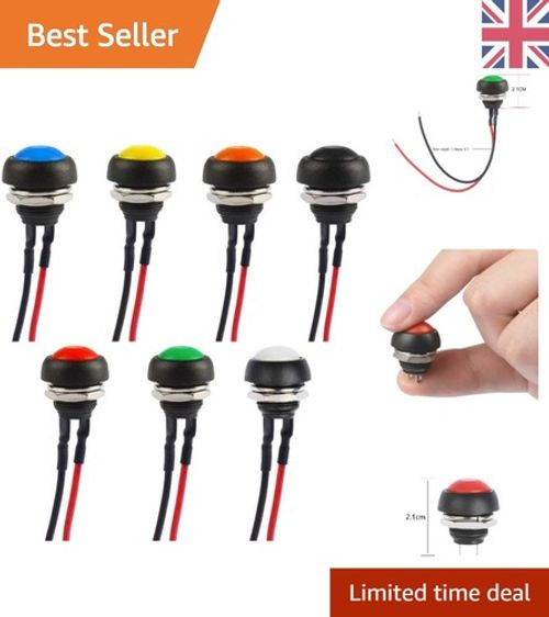 7pcs Waterproof 12mm Momentary Push Button Switch Set - Ideal for DIY Projects