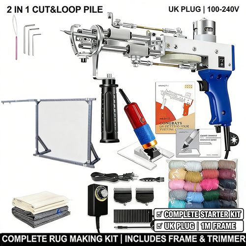 2 IN 1 Cut Loop Tufting Gun Kit 1m Frame Trimmer UK Plug Rug Making Starter Set — image 1