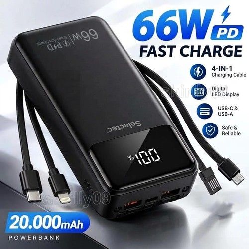 Power Bank 20000mah 66W Portable Fast Charger External Battery for Mobile Phone
