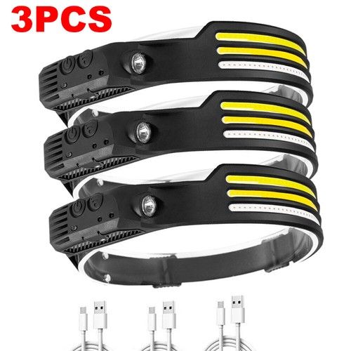 1/2/3 COB LED Headlamp USB Rechargeable Headlight Torch Work Light Bar Head Lamp