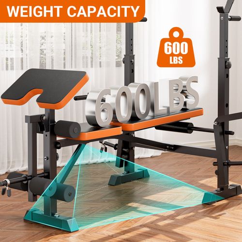 600lbs Weight Bench Adjustable Bench Press Set with Squat Rack Olympic Workout — image 7