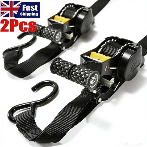 2X Heavy Retractable Auto Retract Ratchet Tie Down Strap  25mm x 3.3 m+Hook UK