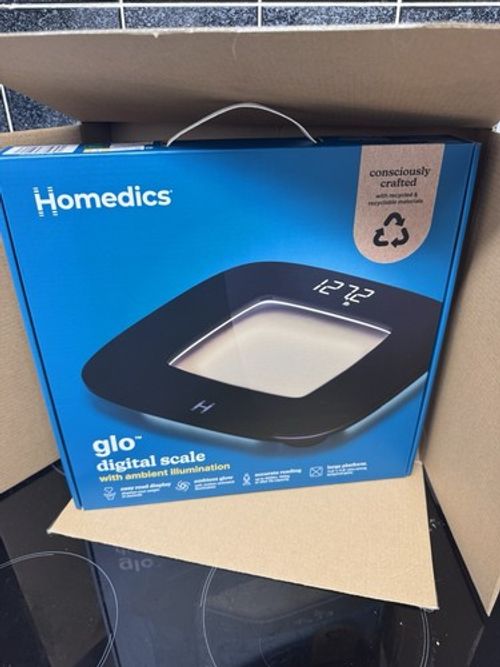 HoMedics Glo Digital Bathroom Scale Ambient Illumination Black Tempered Glass