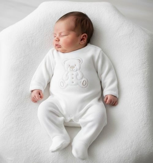 White Teddy Baby Boy Girl Unisex Knit Romper Dandelion Spainish Newborn outfit