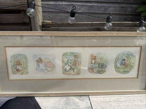 Vintage Beatrix Potter Framed Prints Panorama Peter Rabbit Mid Century Nursery