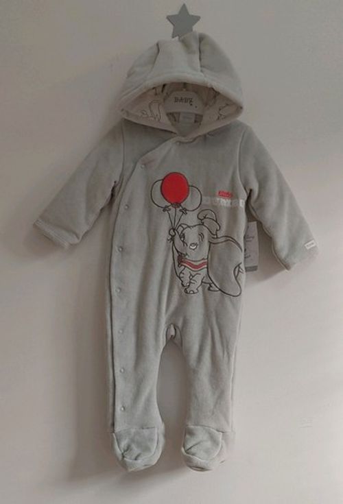 Baby Unisex Grey Disney Dumbo Padded Hooded Pramsuit 6-9 Months