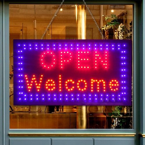 Large Bright Flashing LED OPEN WELCOME Shop Sign-Neon Hang Display Window Light