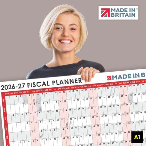FISCAL 2026 - 2027 A1 Size Full Year Wall Planner Calendar Home Office Work A1 — image 1