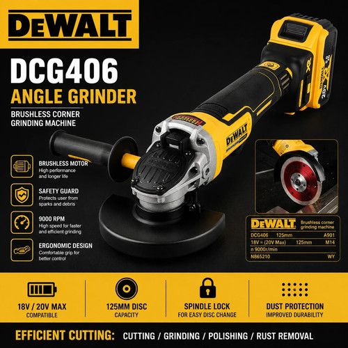 DEWALT DCG406 18V Brushless Cordless Angle Grinder - 125mm