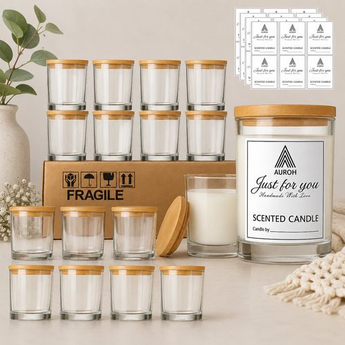 15 Pack 7oz Clear Candle Jars with Bamboo Lids – Thick Glass Empty Jars for Maki — image 1