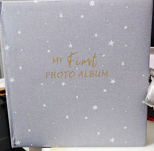 Primark My First Photo Album Baby Grey Star Print 4x6 Slip-In Book Bound