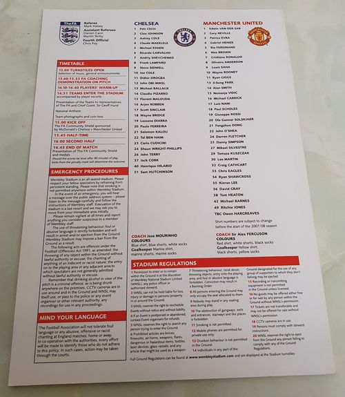 Chelsea V Manchester United 2007 Community Shield 5th August 2007 Programme Mint — image 2