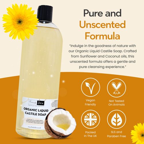 1 Litre Organic Liquid Castile Soap (1000ml) - All-Natural Unscented Liquid Soap — image 2