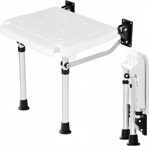 Wall Mounted Folding Shower Seat Adjustable Bath Stool Non Slip Support Legs — image 1